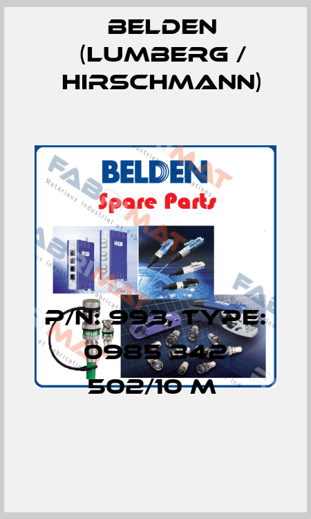 P/N: 993, Type: 0985 342 502/10 M  Belden (Lumberg / Hirschmann)