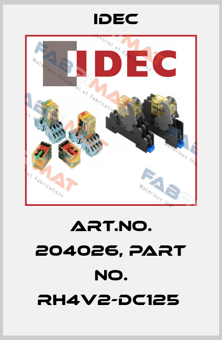 Art.No. 204026, Part No. RH4V2-DC125  Idec