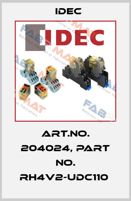 Art.No. 204024, Part No. RH4V2-UDC110  Idec