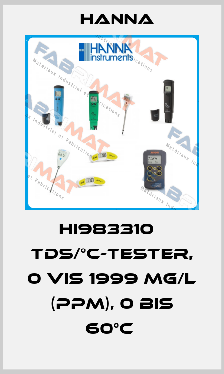 HI983310   TDS/°C-TESTER, 0 VIS 1999 MG/L (PPM), 0 BIS 60°C  Hanna