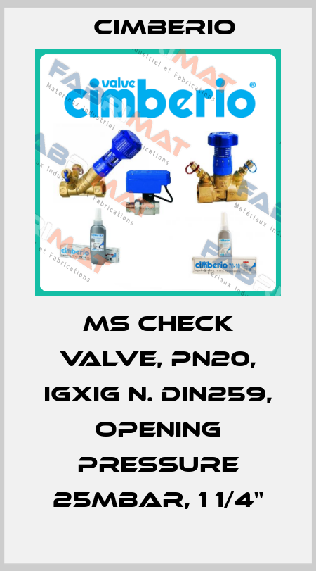 MS check valve, PN20, IGXiG n. DIN259, opening pressure 25mbar, 1 1/4" Cimberio