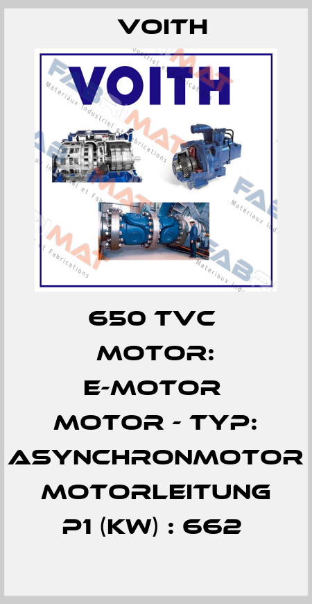 650 TVC  Motor: E-Motor  Motor - Typ: Asynchronmotor  Motorleitung P1 (kW) : 662  Voith