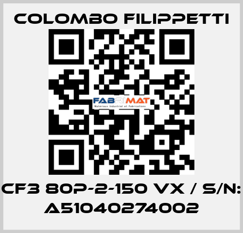 CF3 80P-2-150 VX / S/N: A51040274002 Colombo Filippetti
