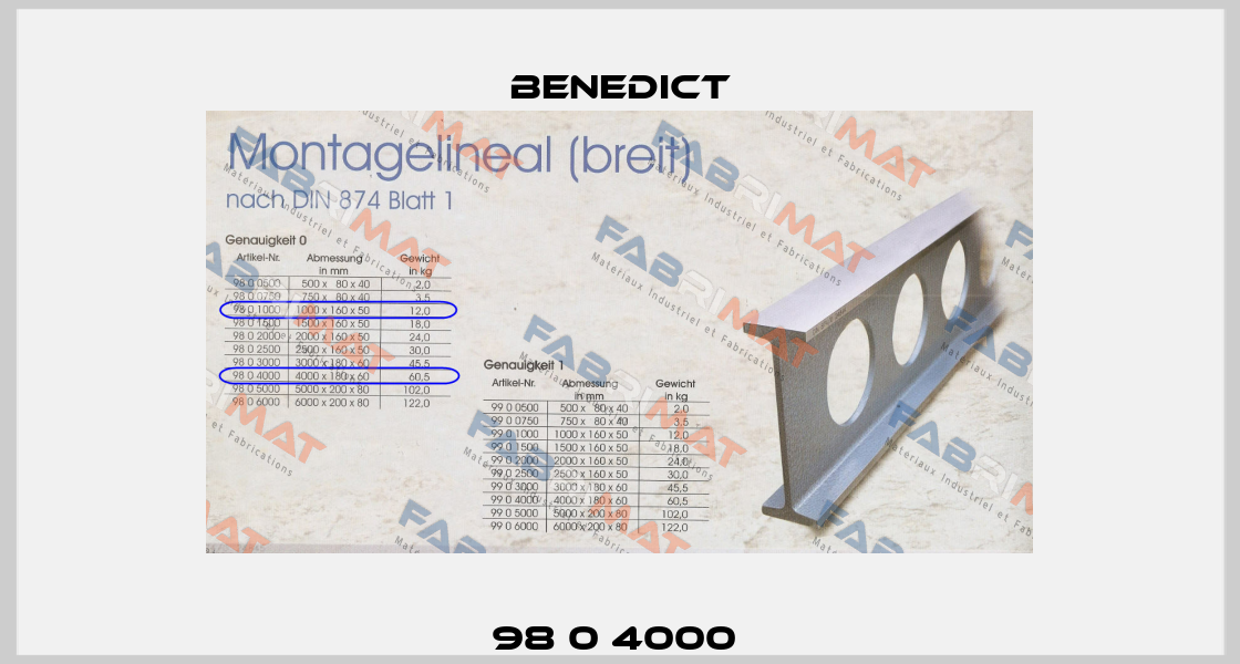 98 0 4000  Benedict