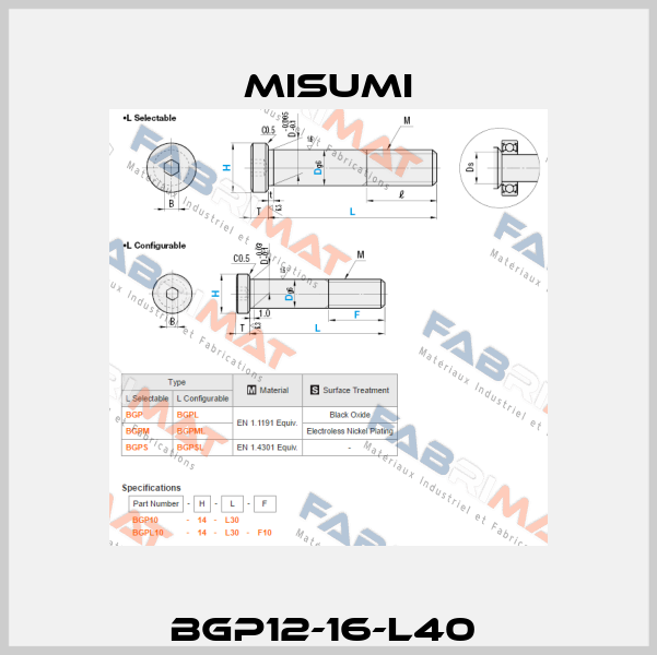 BGP12-16-L40  Misumi