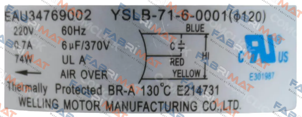 EAU34769002 /YSLB-71-6-001 Guangdong Welling Motor