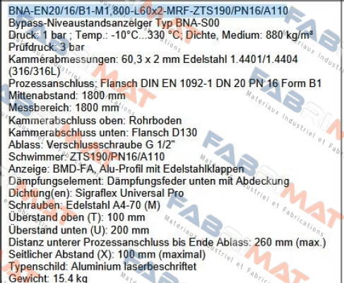 BNA-EN20/16/B1-M1,800-L60x2-MRF-ZTS190/PN16/A110 Ksr Kuebler
