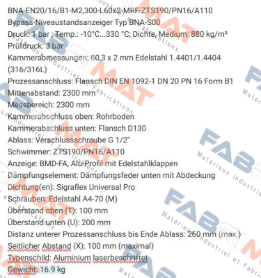 BNA-EN20/16/B1-M2,300-L60x2-MRF-ZTS190/PN16/A110 Ksr Kuebler
