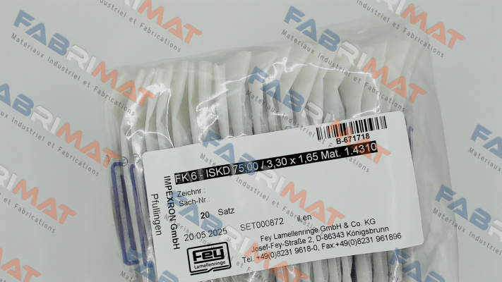 FK 6 - ISKD 75,00 / 3,30 x 1,65 Mat. 1.4310 Fey