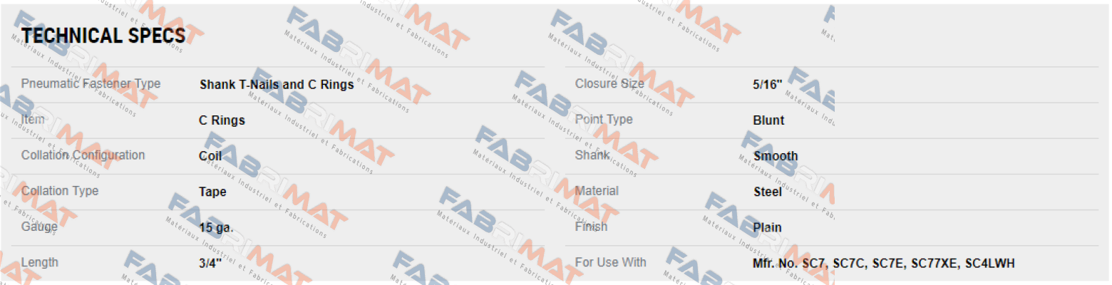 C-Ring 15 GA 3/4  (1 package= 10 000 pcs)  Bostitch