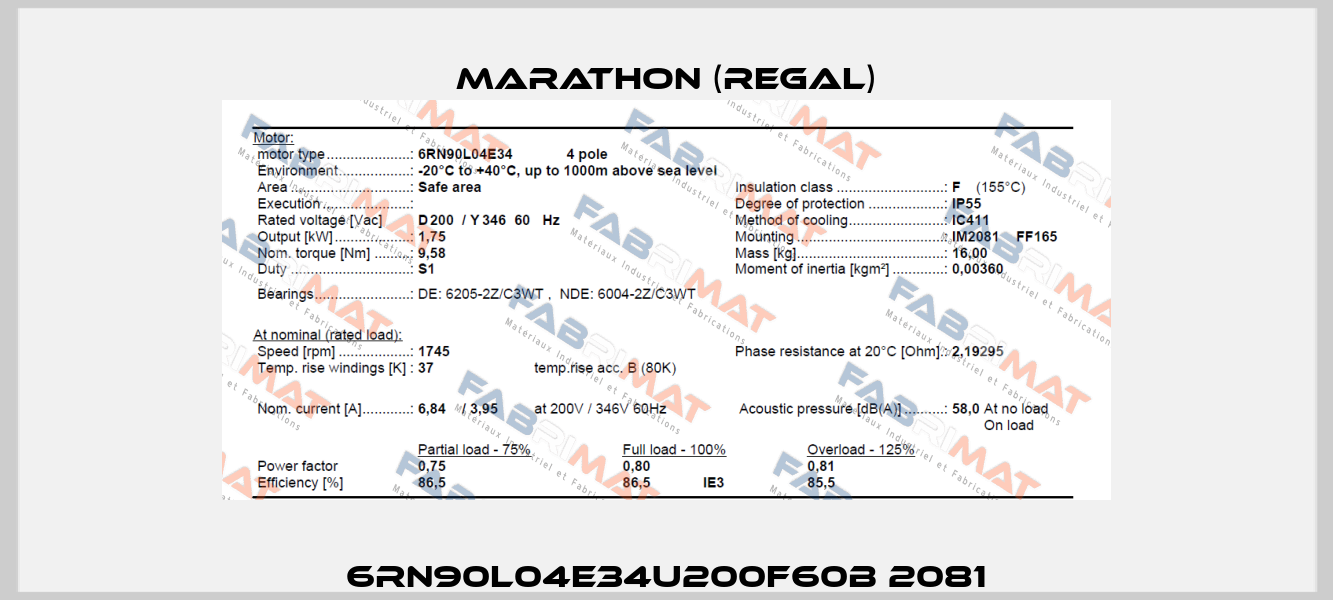 6RN90L04E34U200F60B 2081 Marathon (Regal)