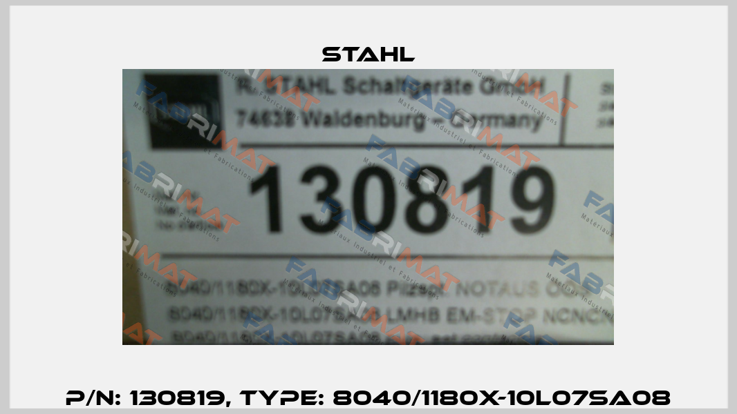 P/N: 130819, Type: 8040/1180X-10L07SA08 Stahl