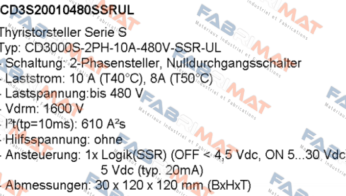 Typ: CD3000S-2PH-10A-480V-SSR-UL CD AUTOMATION