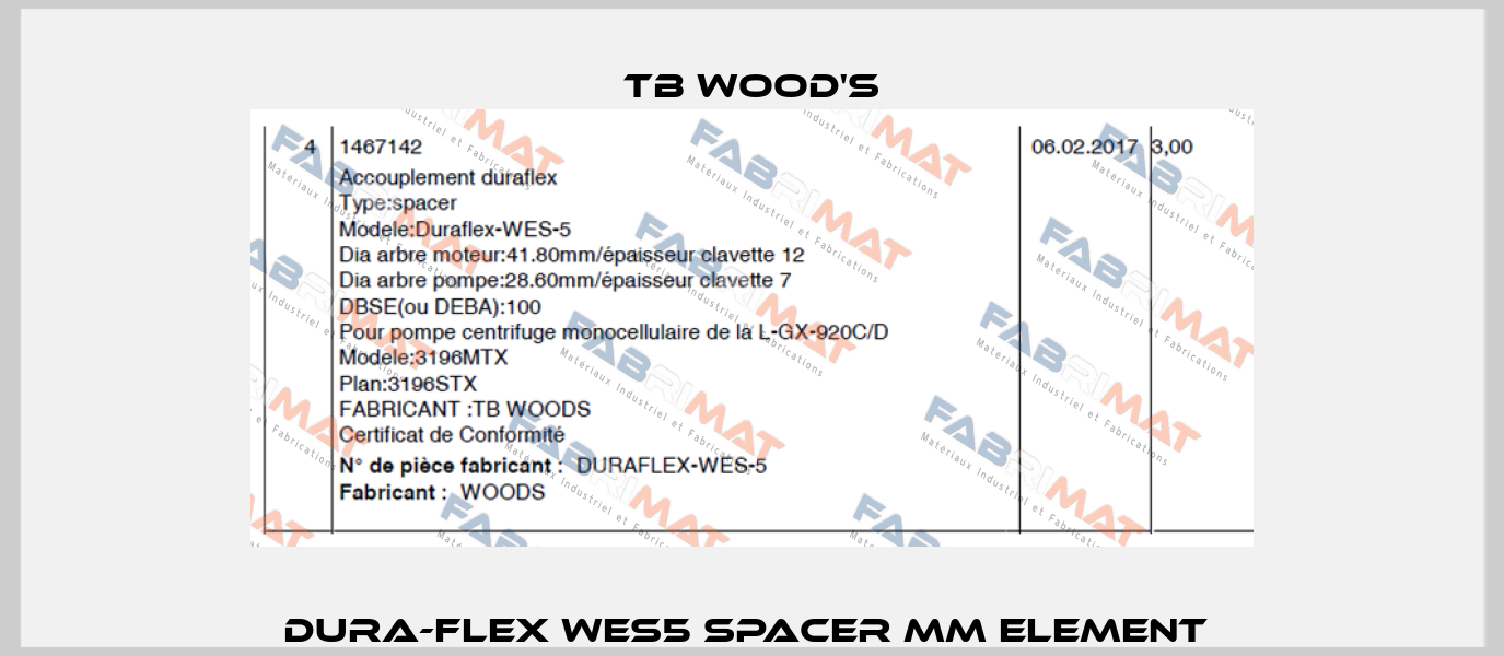 Dura-Flex WES5 Spacer MM Element  TB WOOD'S