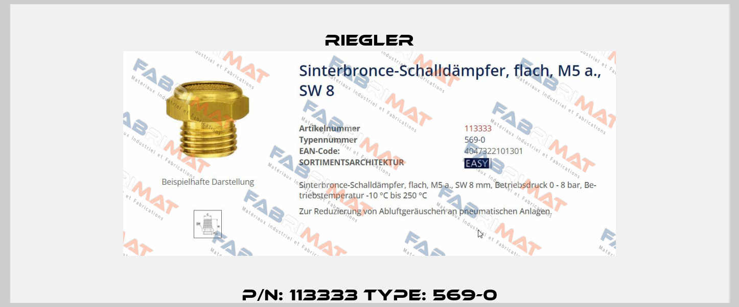 P/N: 113333 Type: 569-0 Riegler